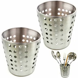 2 Kitchen Utensil Holder Utility Sturdy Stainless Silverware Holder Home Office