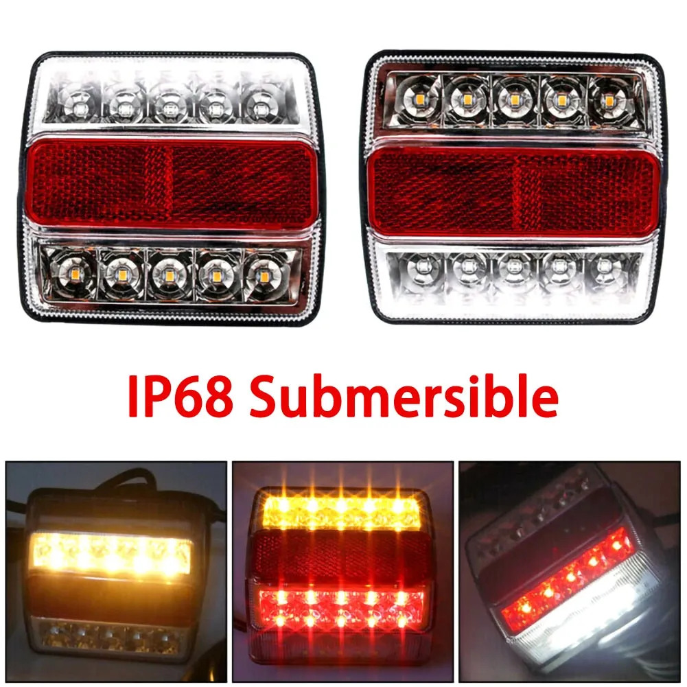 2Pcs Rear LED Submersible Trailer Tail Lights Kit 12V 15LED Boat Marker Truck Waterproof Lamps Universal for Campers Taillights