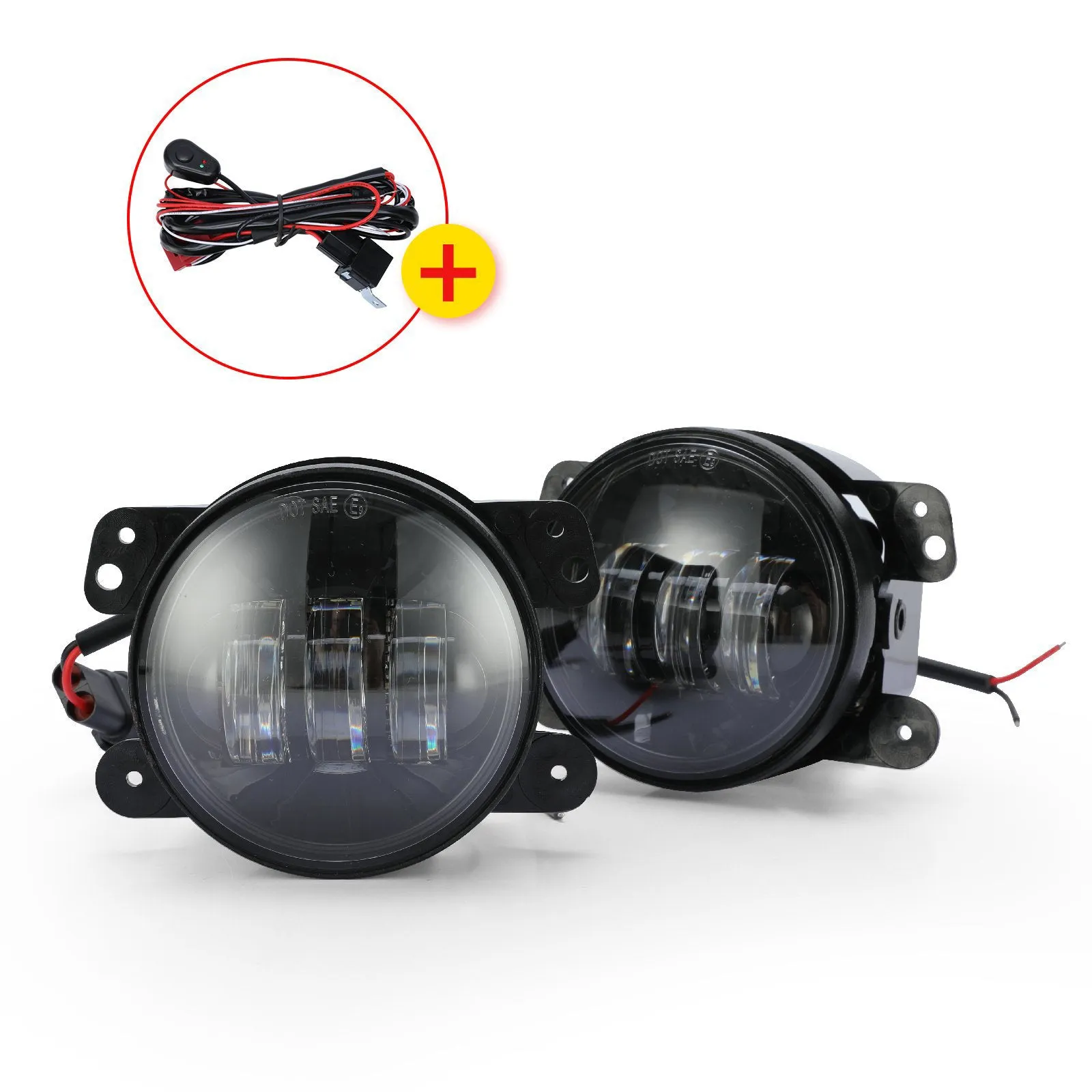 4-Inch Round LED Fog  Compatible with Jeep Wrangler Dodge LED Lighting Switch With Wire Group