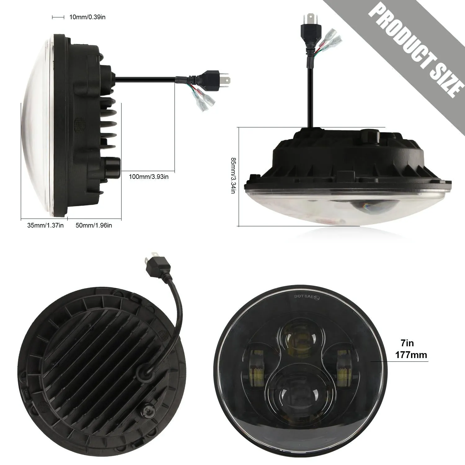 7 Inch H4 / H13 Dc 9V - 30V 4000Lm 6000K 40W 7 Inch Car Round Shape Led Headlight Lamps For Jeep Wrangler