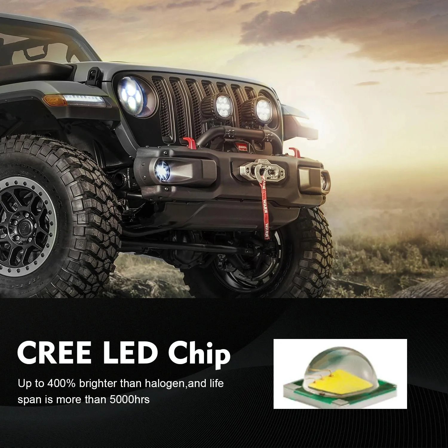 7 Inch H4 / H13 Dc 9V - 30V 4000Lm 6000K 40W 7 Inch Car Round Shape Led Headlight Lamps For Jeep Wrangler