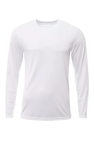 A4 Mens Sprint Moisture Wicking Long Sleeve Crewneck T-Shirt - White