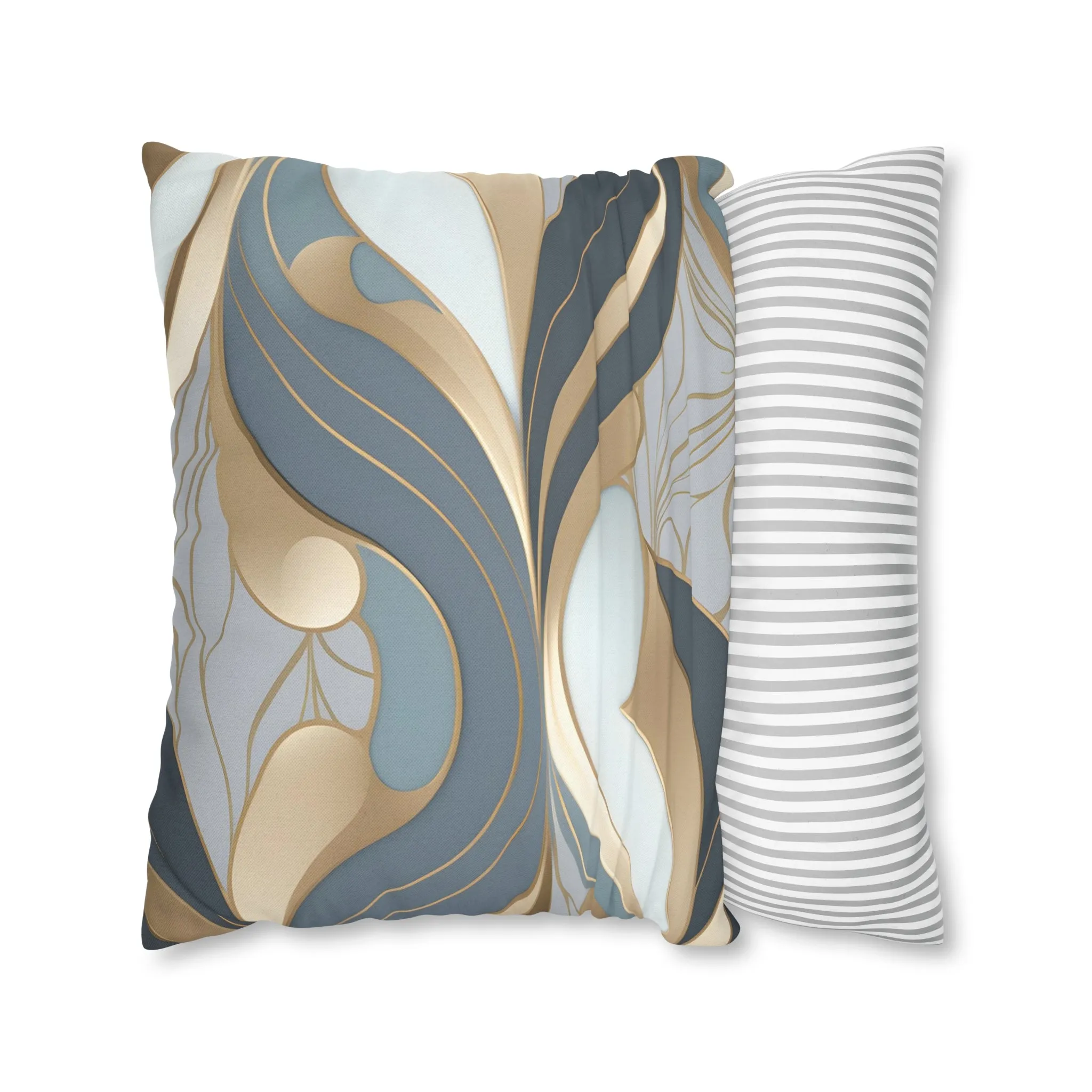 Abstract Boho Pillow Cover | Gray Blue, Gold Beige