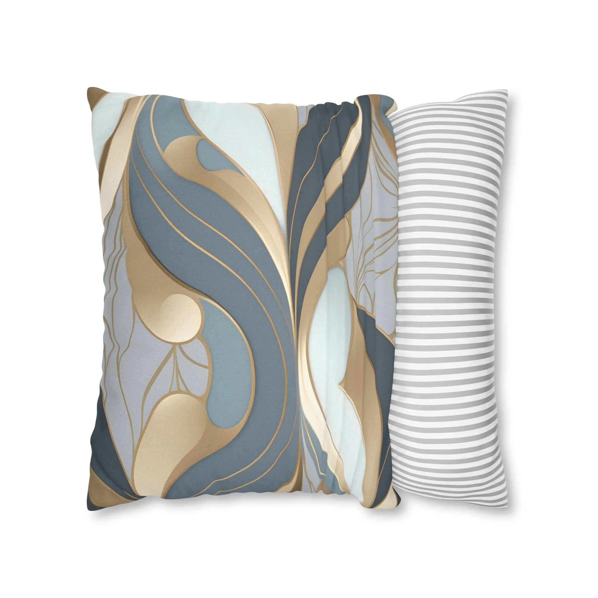 Abstract Boho Pillow Cover | Gray Blue, Gold Beige