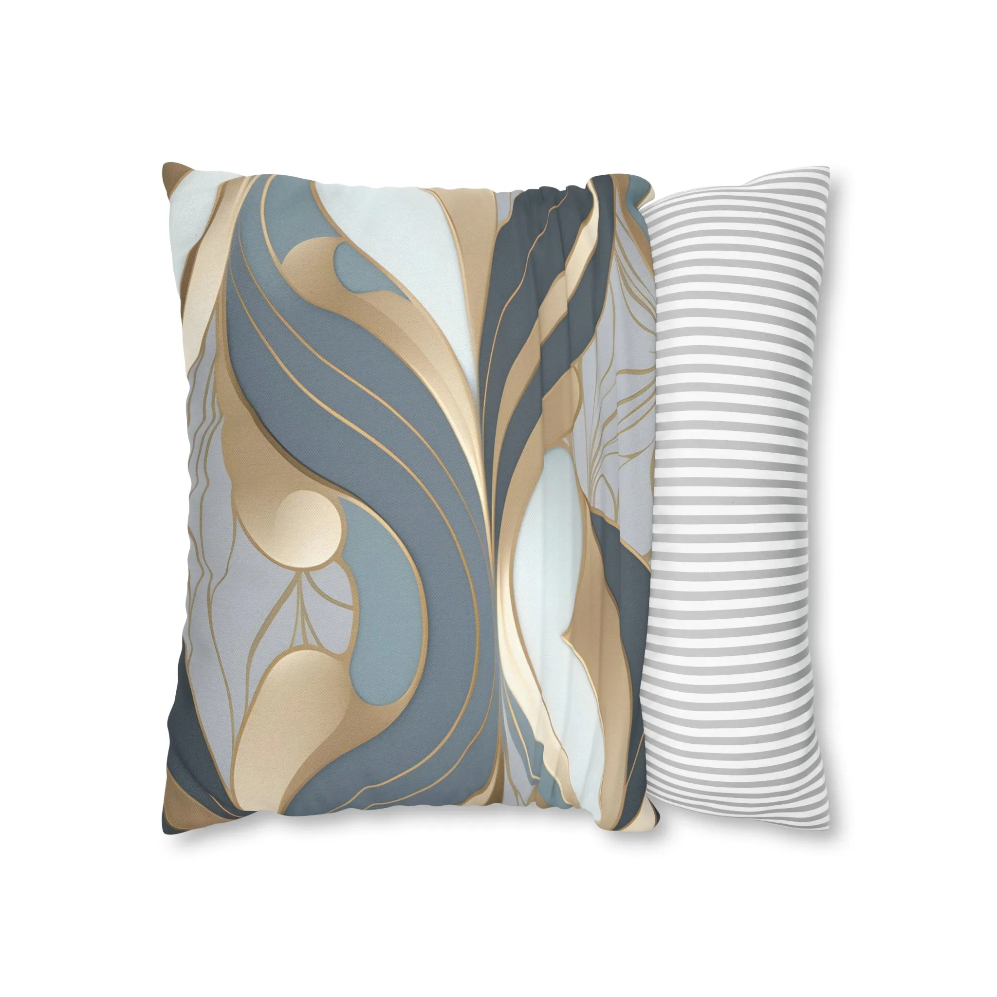 Abstract Boho Pillow Cover | Gray Blue, Gold Beige