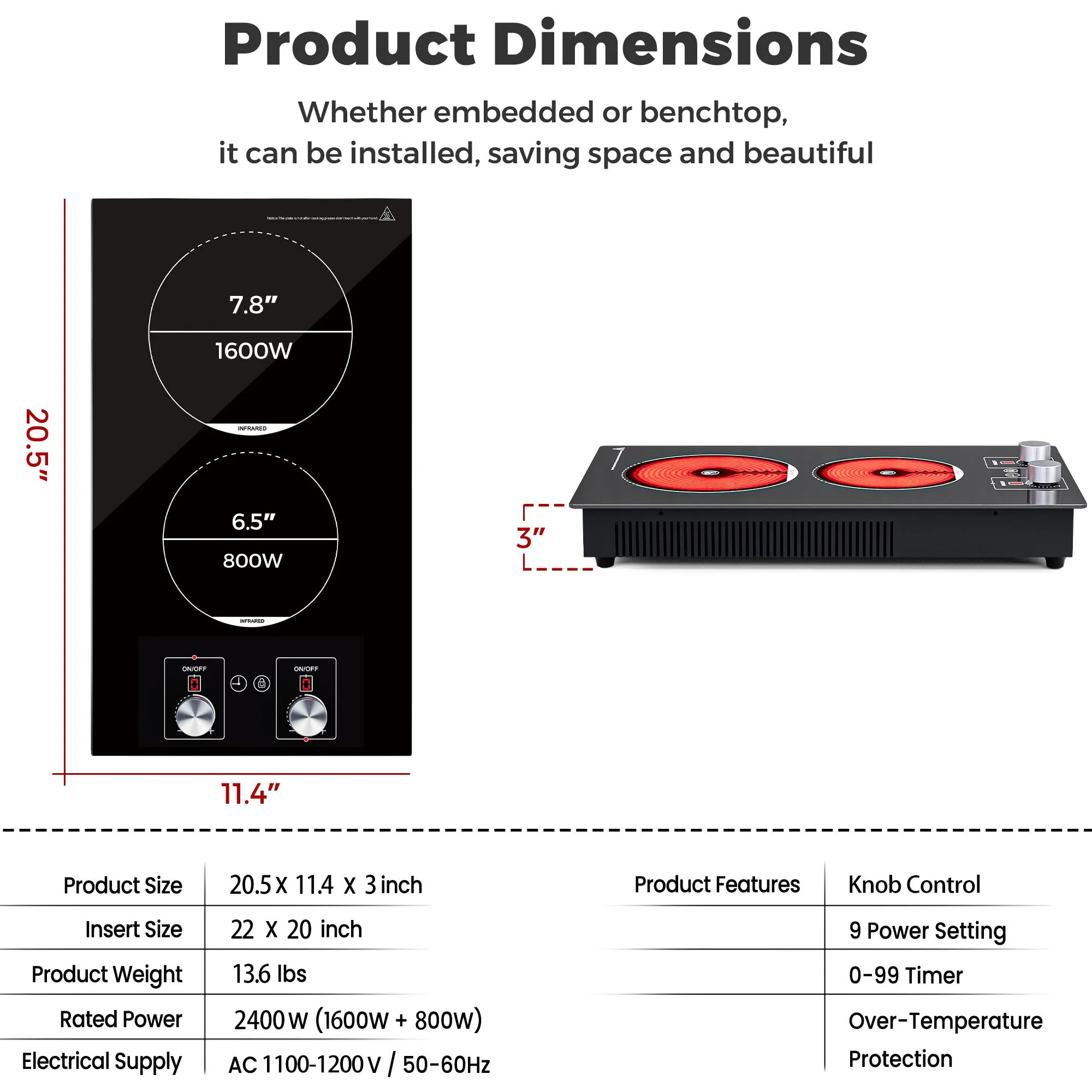 Advwin 2 Burner Electric Cooktop