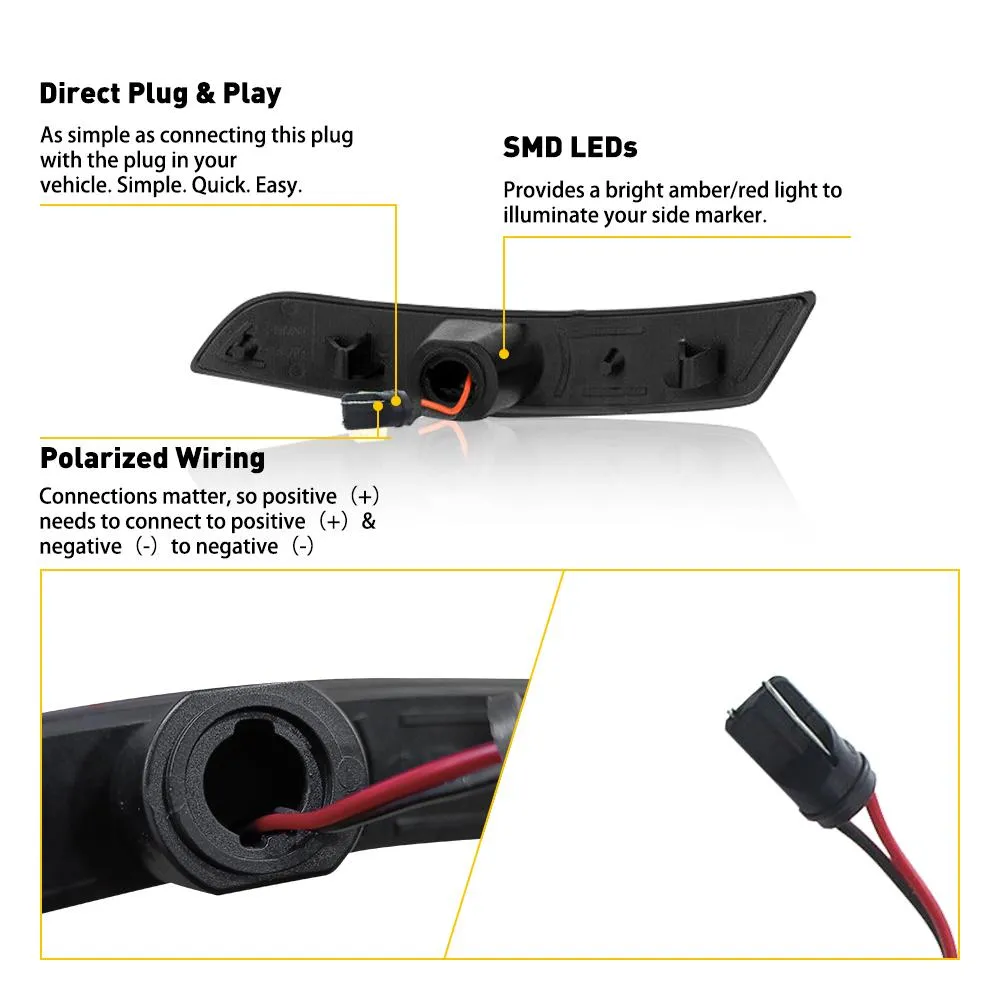 Amber Red Smoked LED Side Marker Lights for 16-21 Chevy Camaro