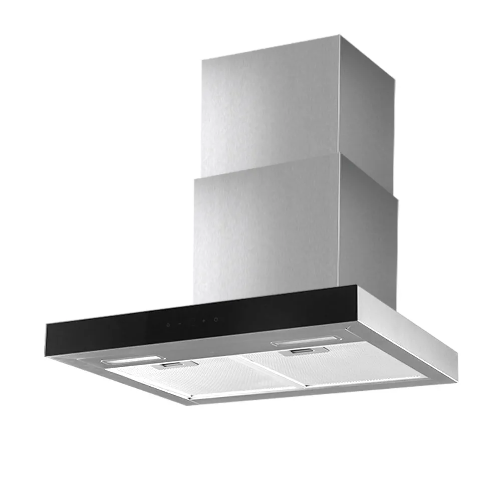 Black Glass 60cm Rangehood, 3-Speed, LED Lights, Devanti