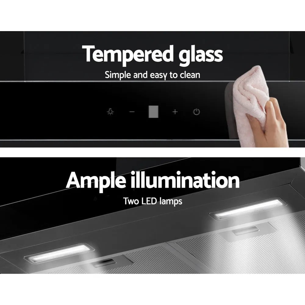 Black Glass 60cm Rangehood, 3-Speed, LED Lights, Devanti