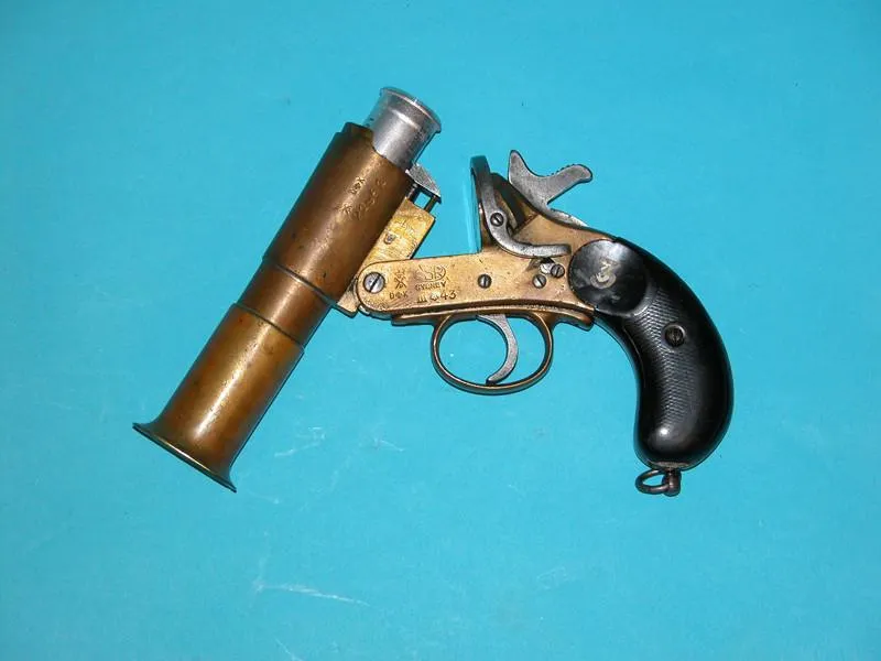 British/Australian 1-inch Brass Mk III Signal Pistol With Original Leather Holster