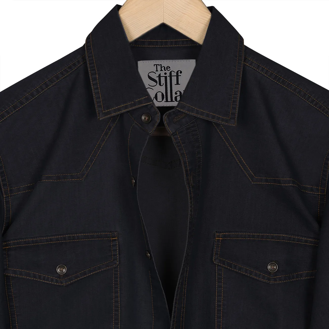 Carbon Black Raw Washed Denim Shirt