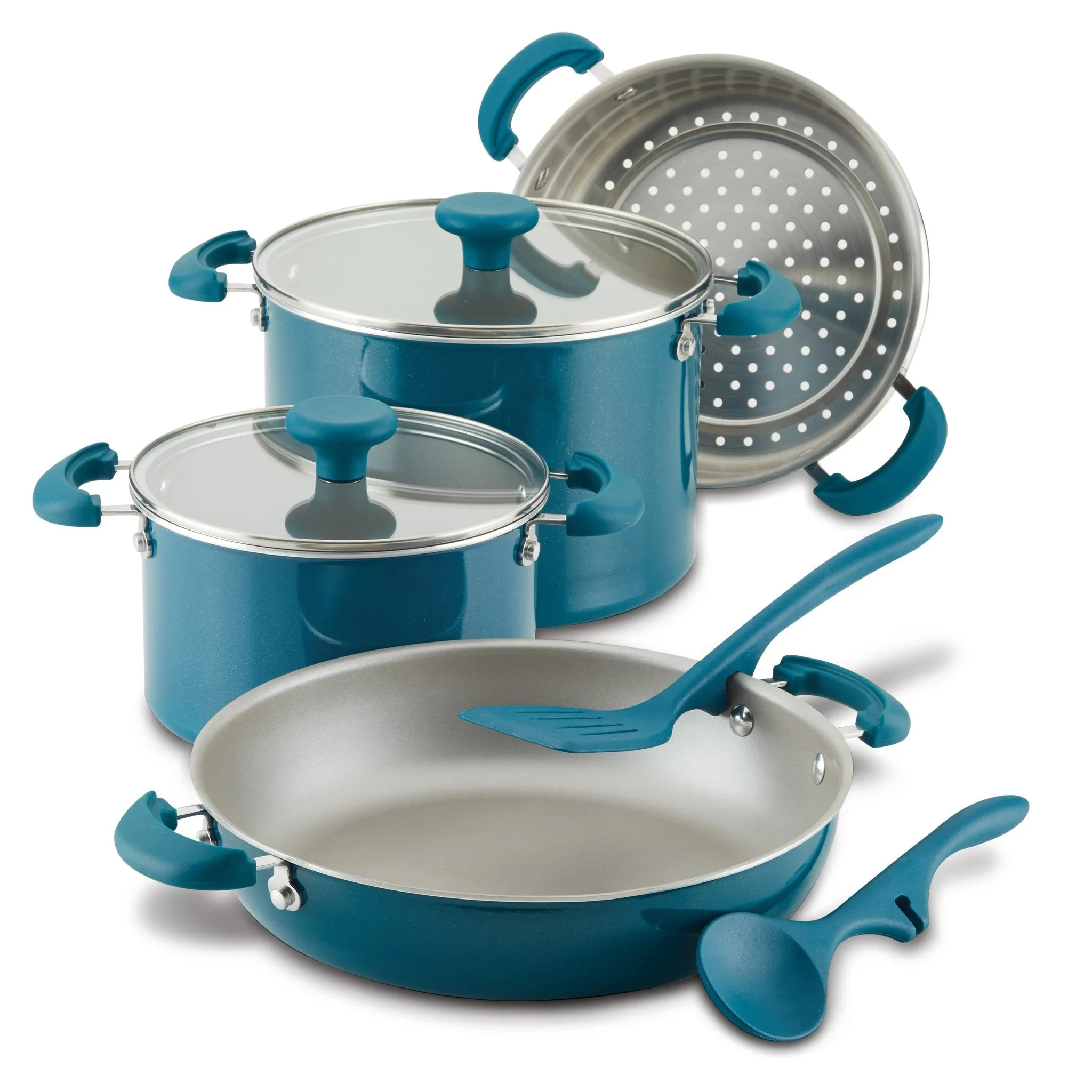 Create Delicious 8-Piece Hard Anodized Nonstick Induction Stacking Cookware Set