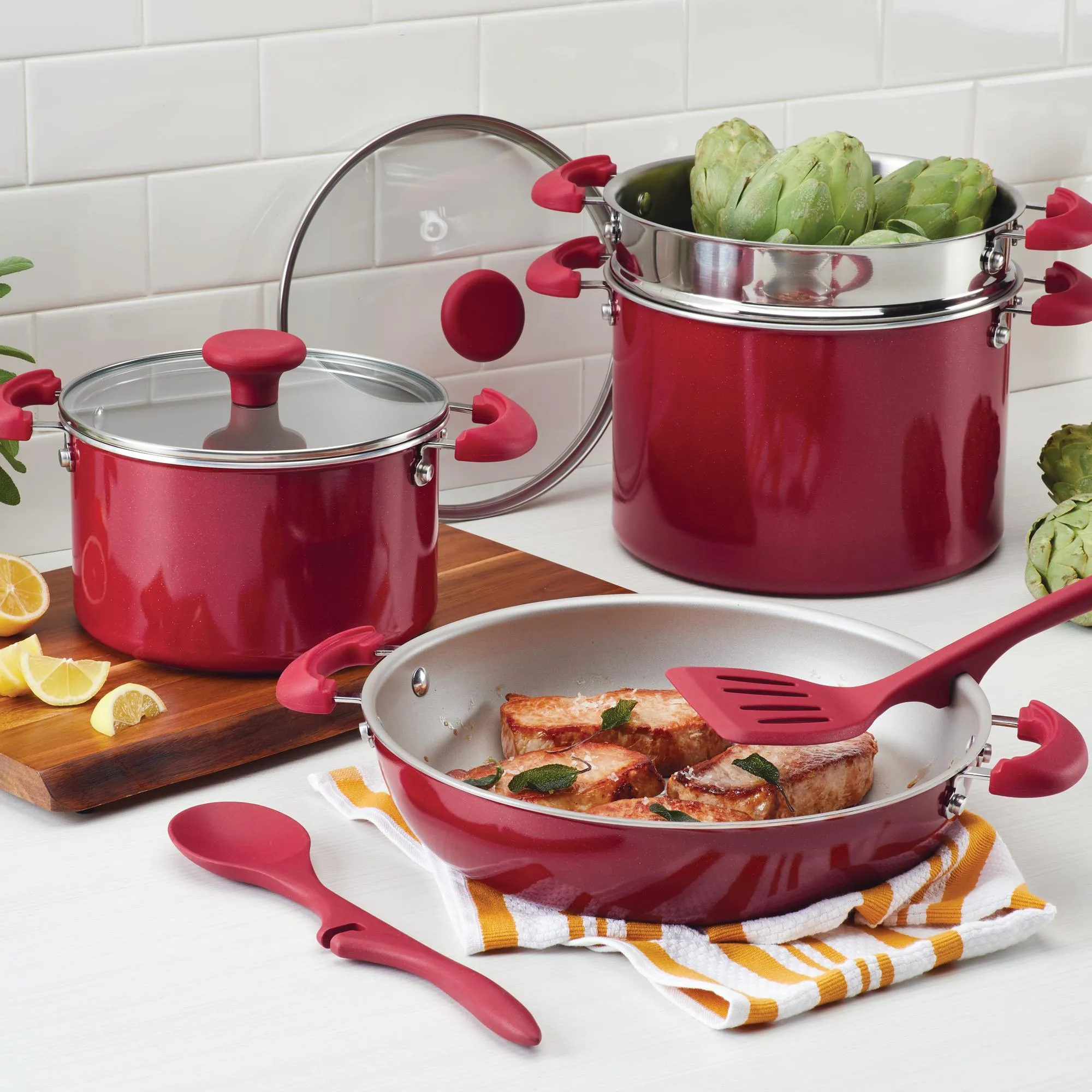 Create Delicious 8-Piece Hard Anodized Nonstick Induction Stacking Cookware Set