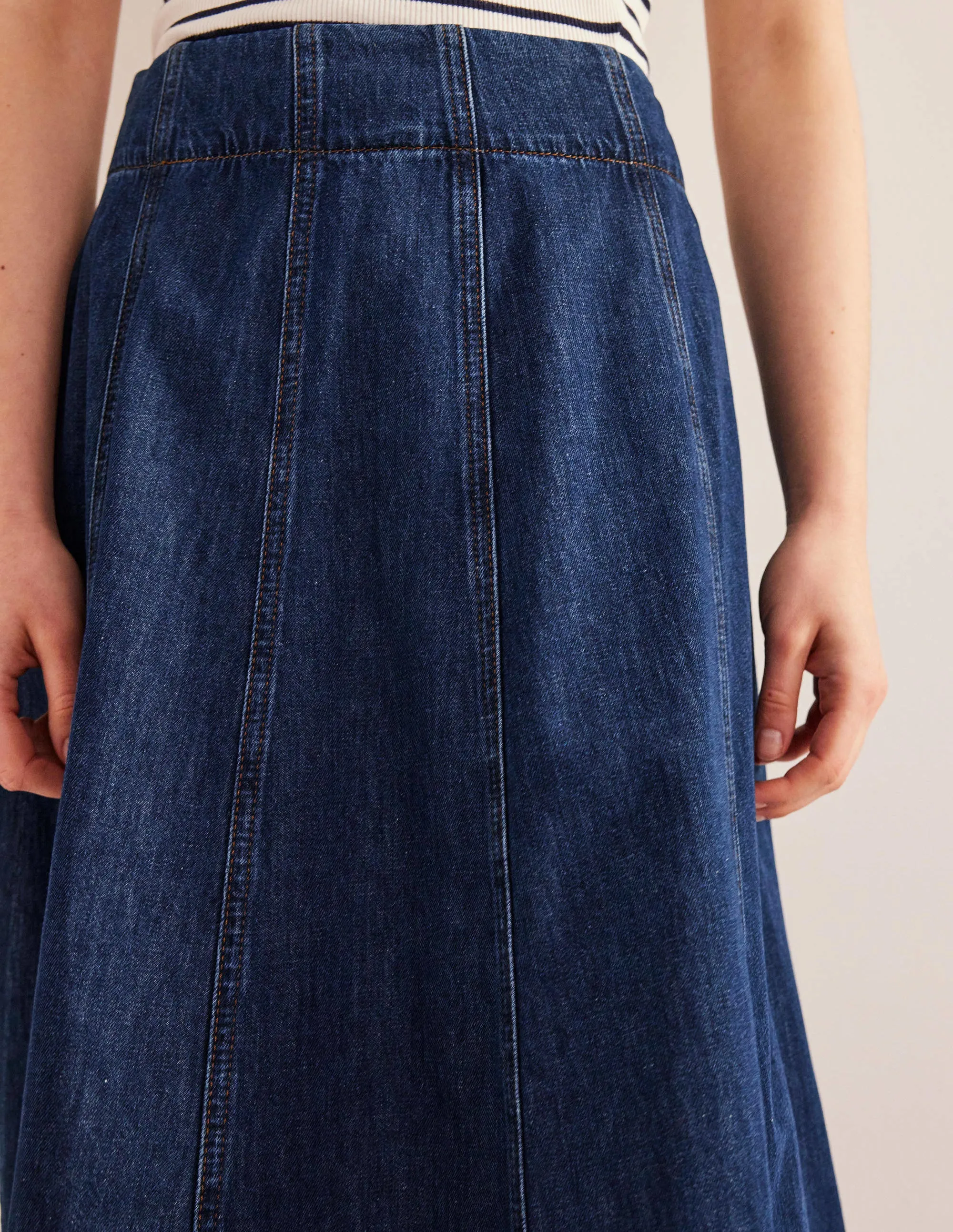 Denim Paneled Skirt-Rinse Wash
