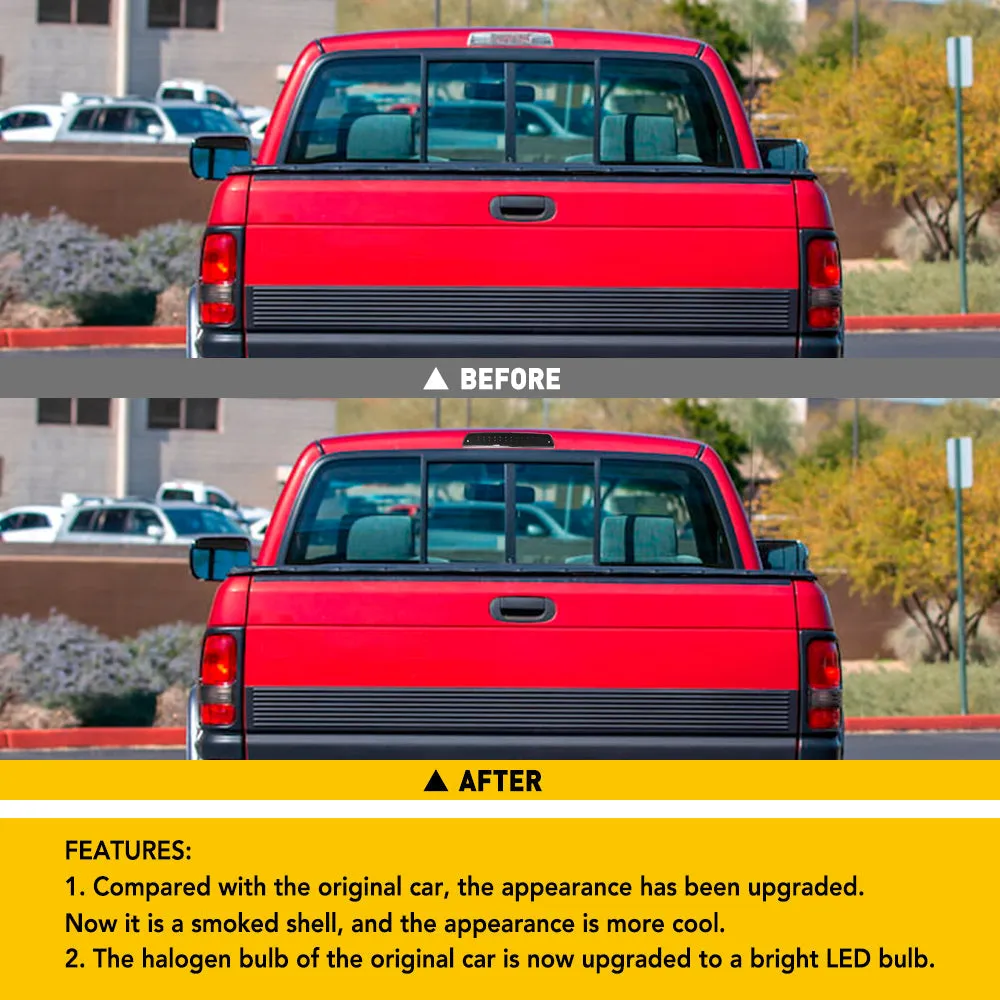 For 1994-2001 Dodge Ram 1500/2500/3500 Smoke 3rd LED Brake Light Cargo Lamp High Mount Brake Light Replacement (Switchable Cargo/Brake Light)