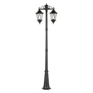 Gama Sonic Victorian Outdoor Solar Post Light, Double Hung Lamps, Cast Aluminum Durable, Solar Morph Technology, Black (94BM500D2)