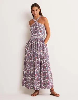 Halterneck Jersey Maxi Dress-Ivory, Paisley Bud
