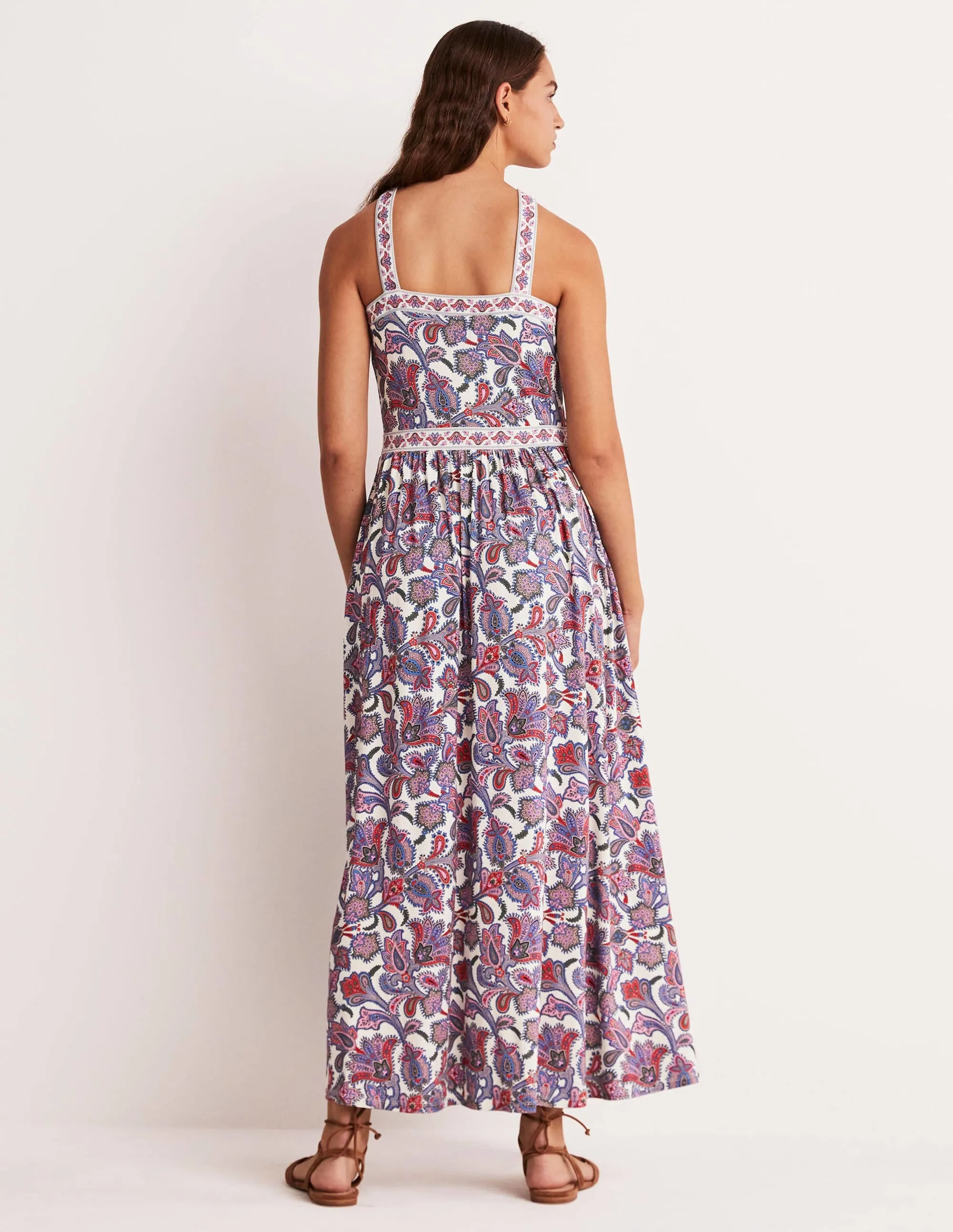 Halterneck Jersey Maxi Dress-Ivory, Paisley Bud