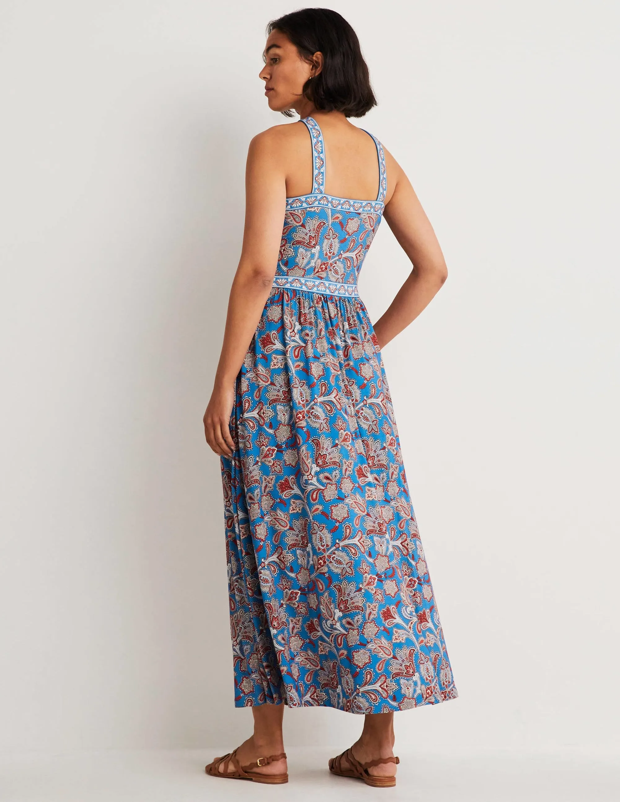 Halterneck Jersey Maxi Dress-Mosaic Blue, Paisley Bud