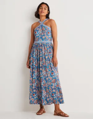 Halterneck Jersey Maxi Dress-Mosaic Blue, Paisley Bud