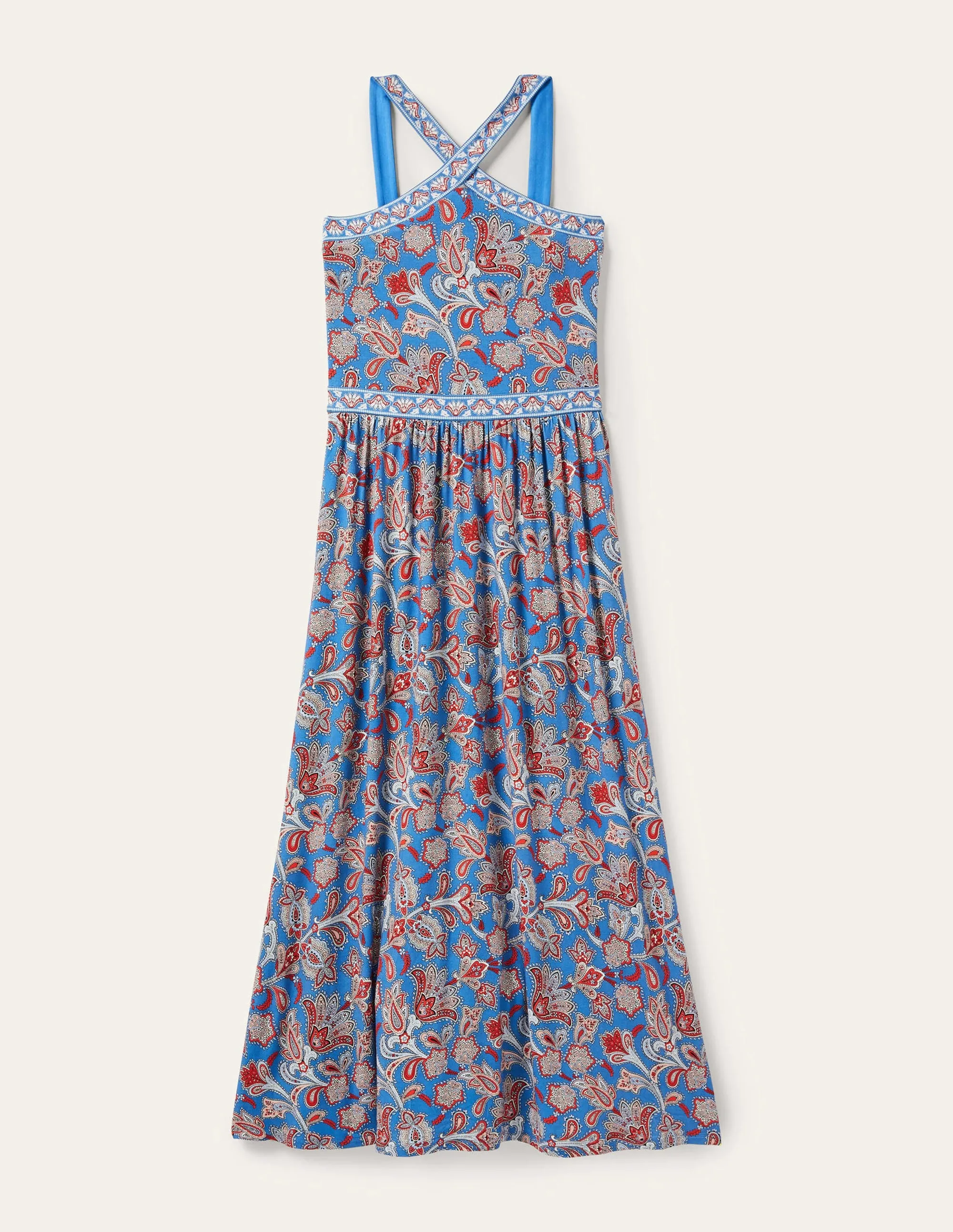 Halterneck Jersey Maxi Dress-Mosaic Blue, Paisley Bud