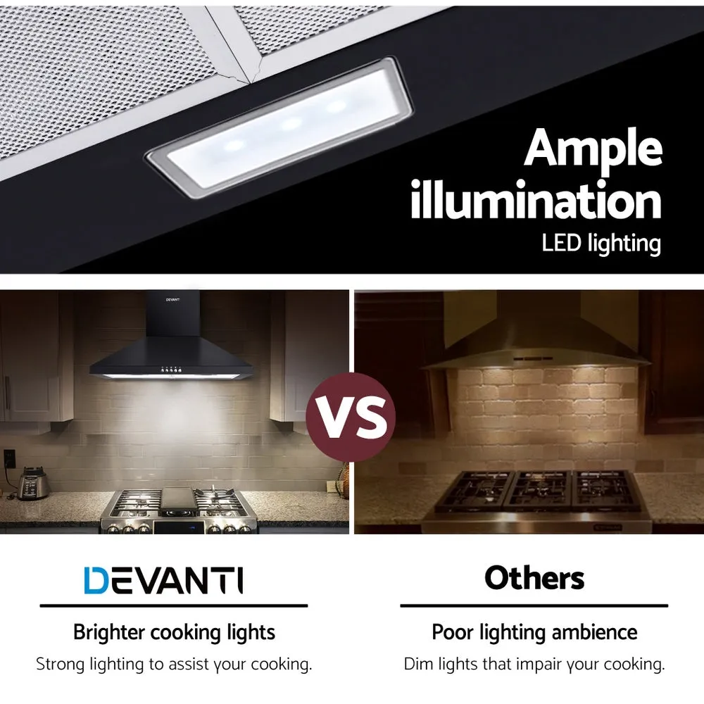 High Suction Black 600mm Range Hood with LED Lights Devanti
