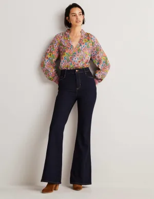 High Waist Smart Flare Jeans-Indigo