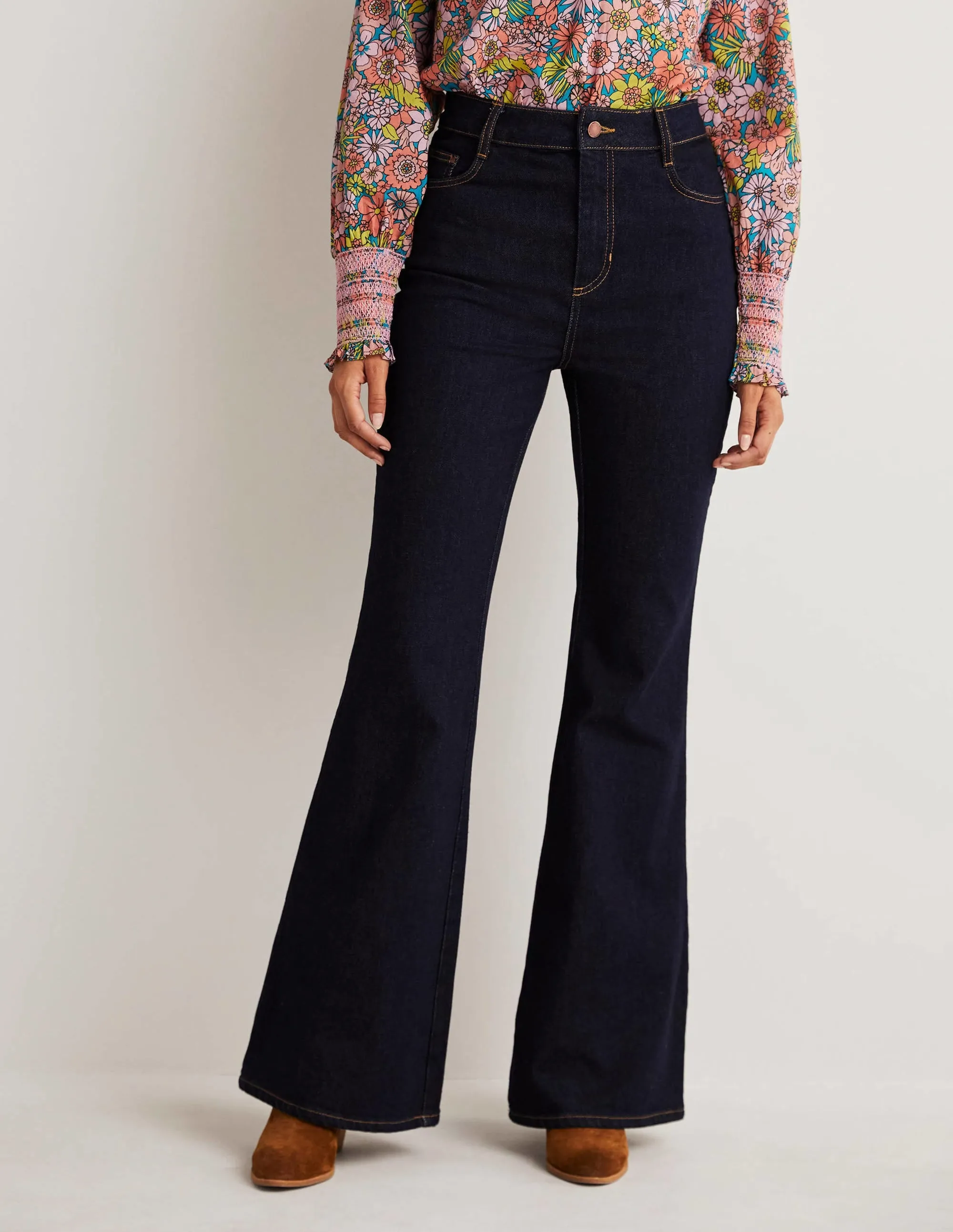 High Waist Smart Flare Jeans-Indigo