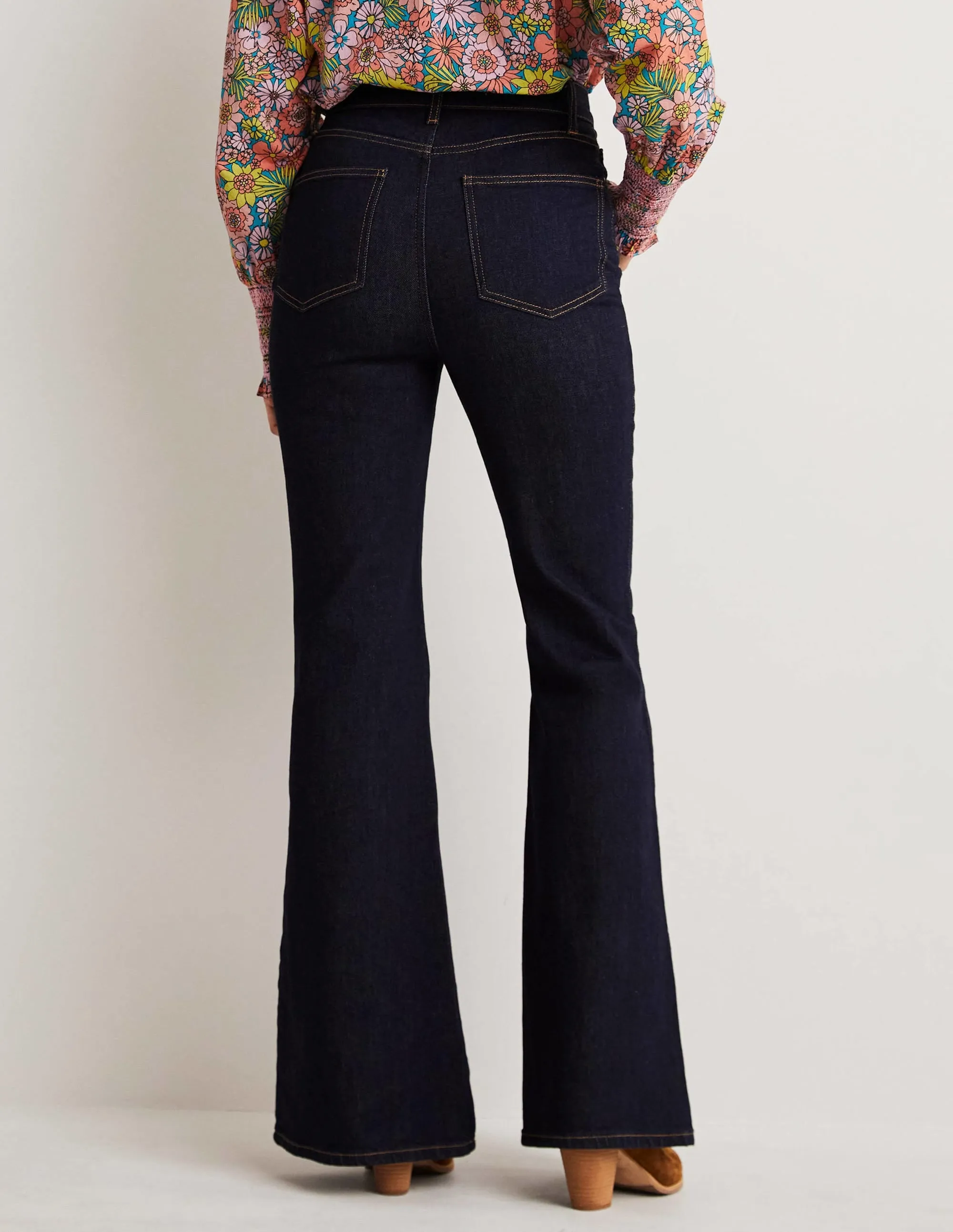 High Waist Smart Flare Jeans-Indigo