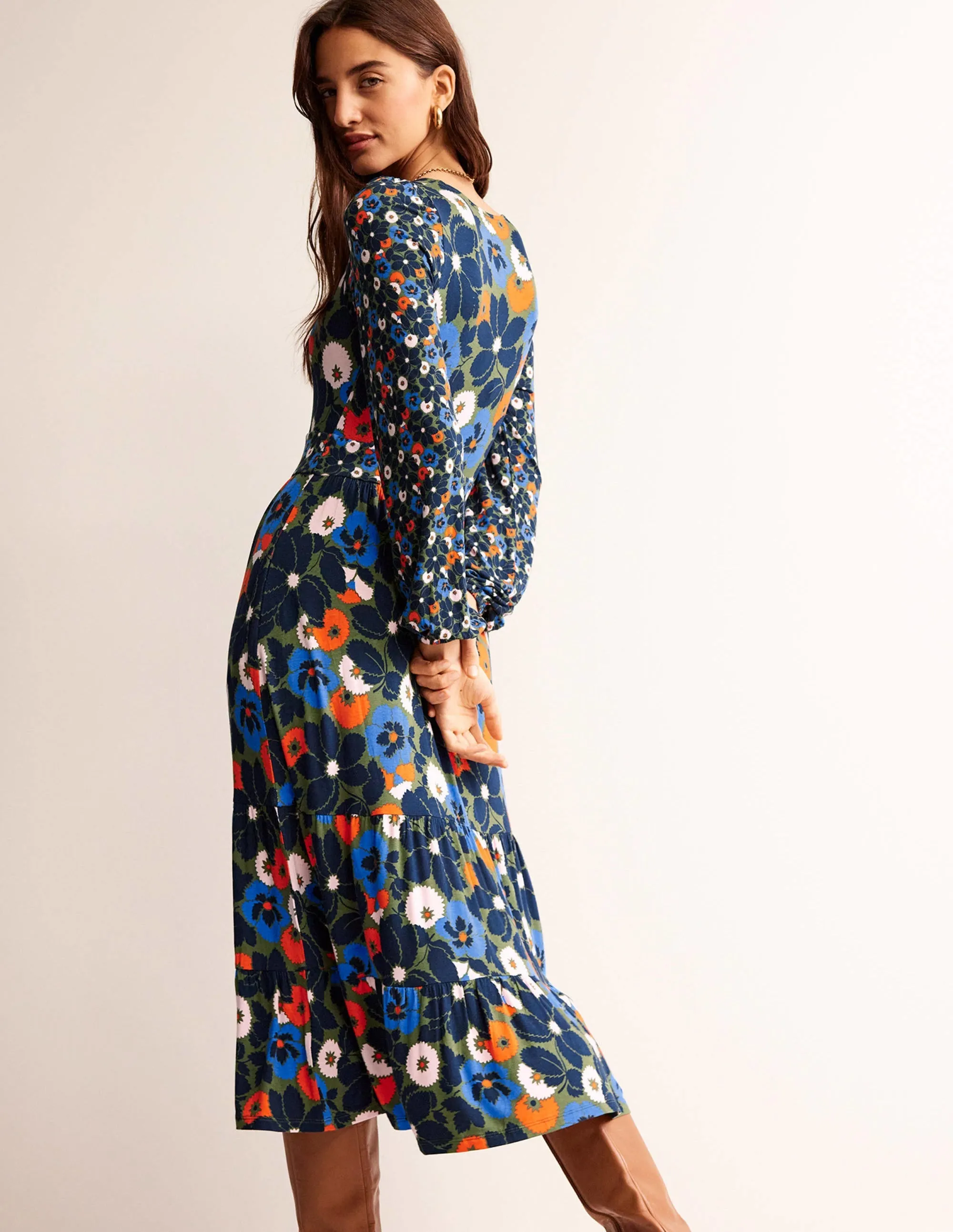 Hotch Potch V-Neck Midi Dress-Moss,  Bloomsbury Pop