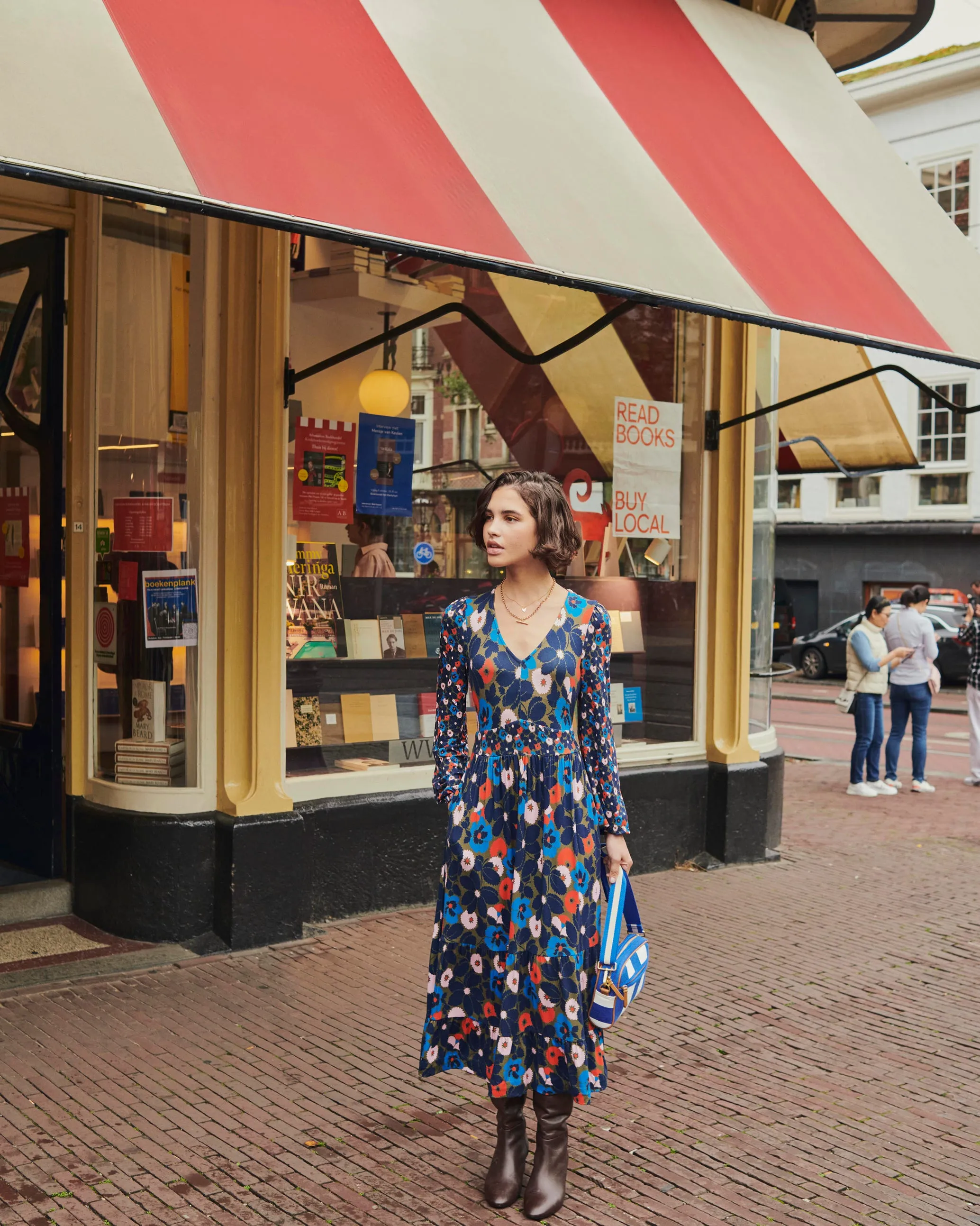 Hotch Potch V-Neck Midi Dress-Moss,  Bloomsbury Pop