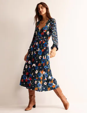 Hotch Potch V-Neck Midi Dress-Moss,  Bloomsbury Pop