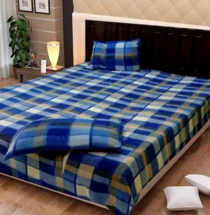 IVAZA Woolen Fleece Floral Printed Polo Winter King Size Woolen Warm Double Bedsheet with 2 Pillow Covers 228x254 cm Blue Box
