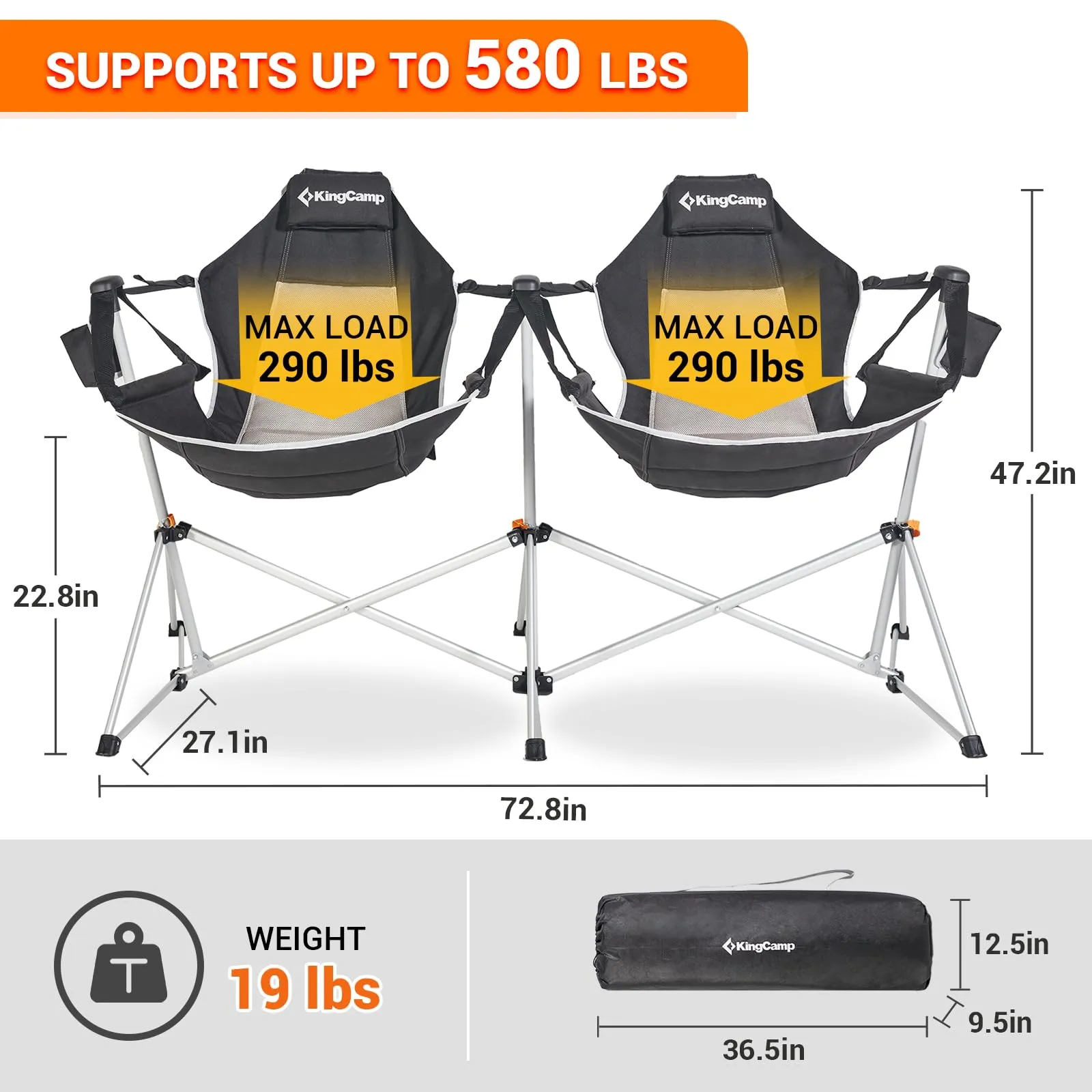 KingCamp ORCHID C30 Heavy Duty Oversize Double Hammock Camping Chairs
