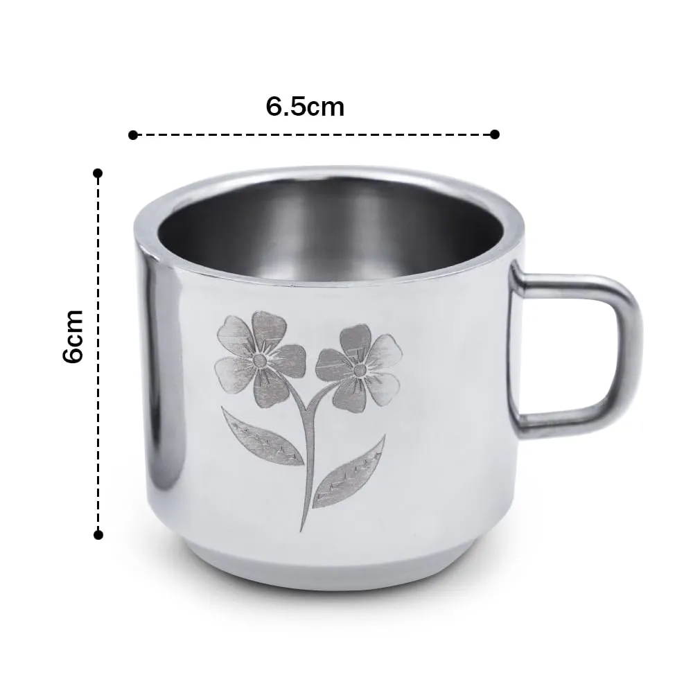 LiMETRO STEEL Pack of 12 Steel Stainless Steel 100 ml Laser Printed Double Wall Tea & Coffee Cups Set (Steel, Cup Set)