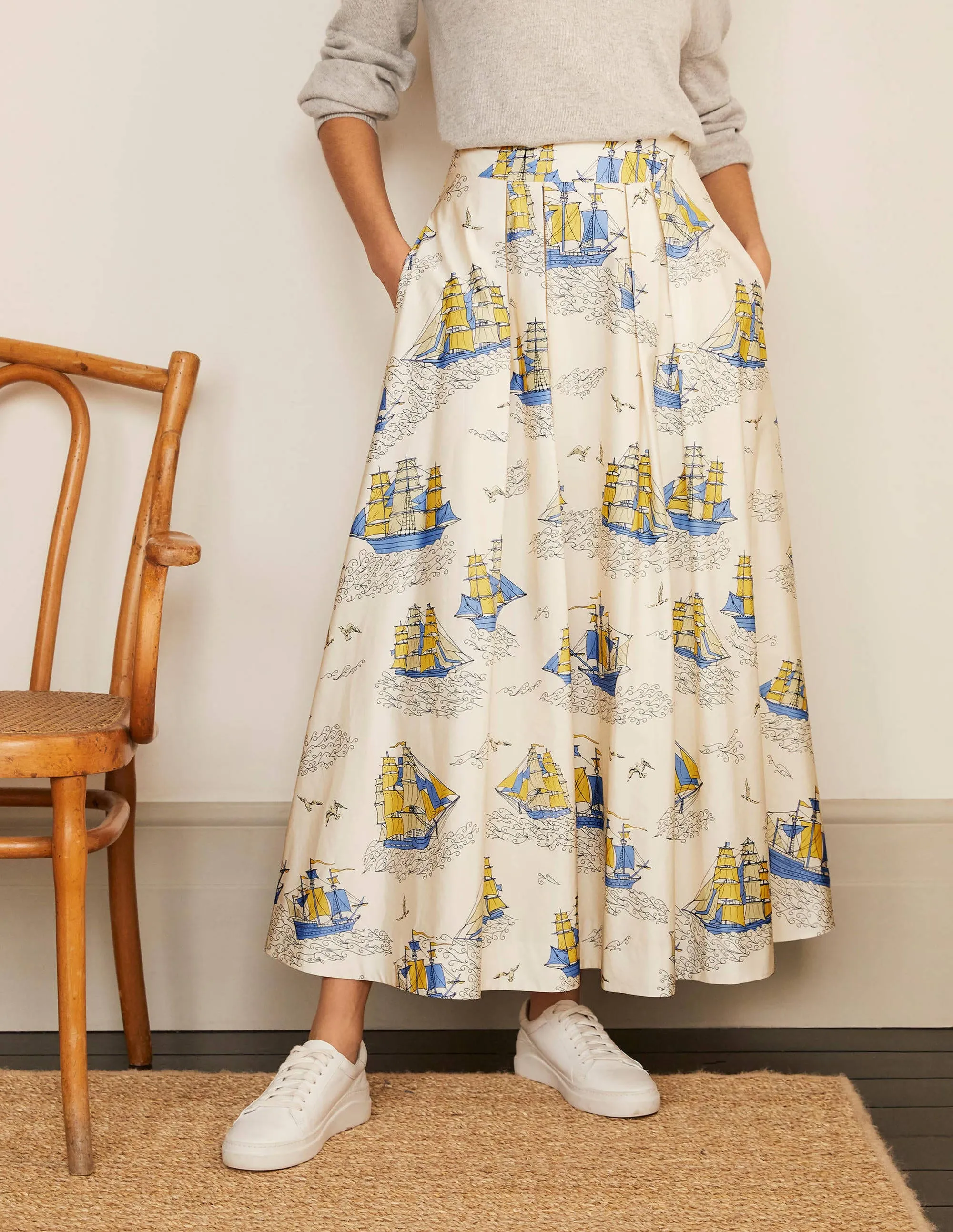 Livia Full Skirt-Ivory Nautical Voyage