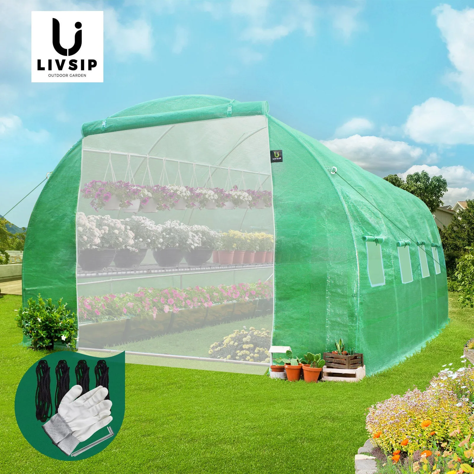 Livsip Greenhouse 4X3X2M Garden Shed Tunnel Green House Walk in Storage Plant