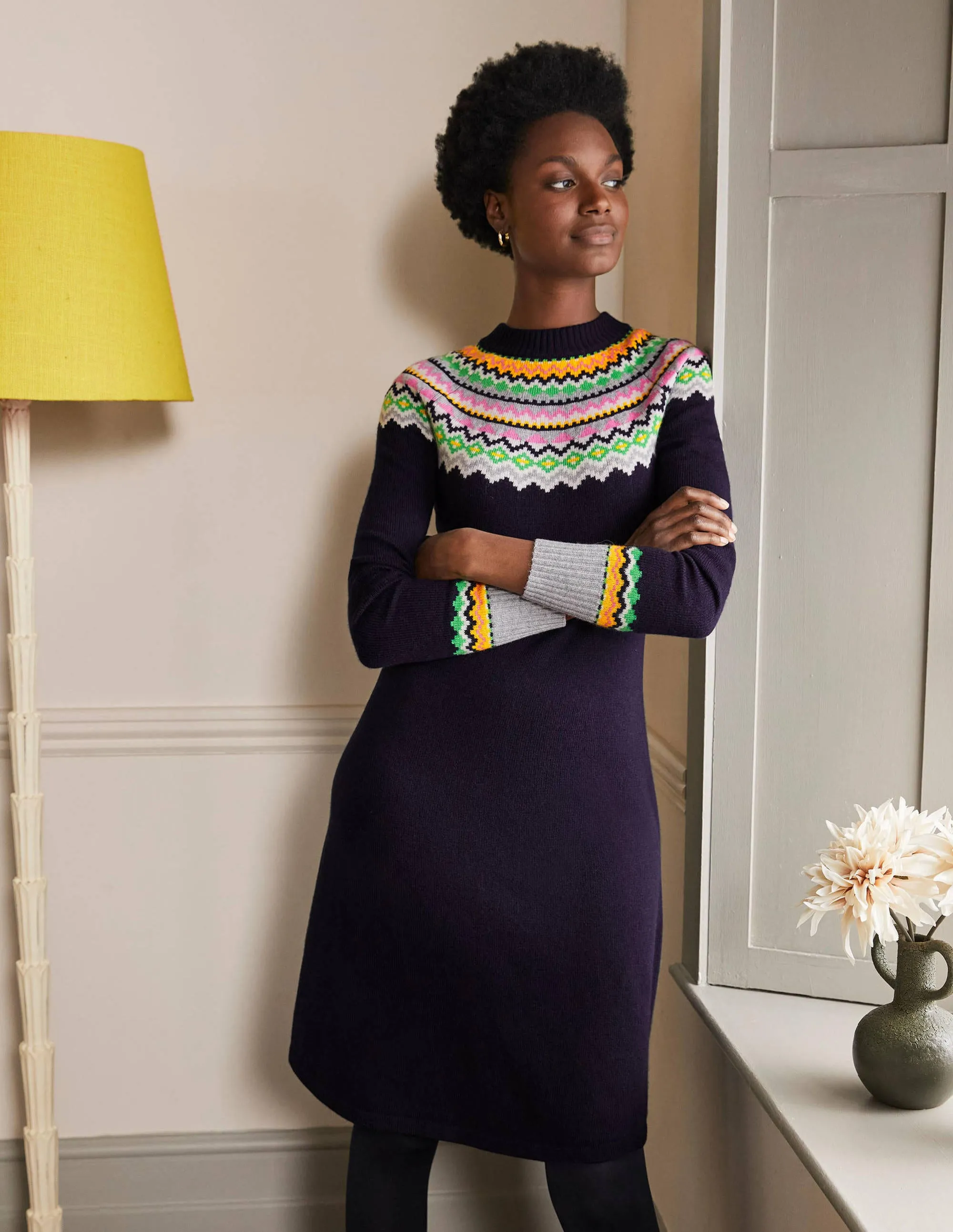 Millie Fair Isle Knitted Dress-Navy