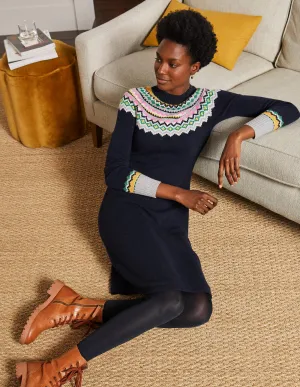 Millie Fair Isle Knitted Dress-Navy