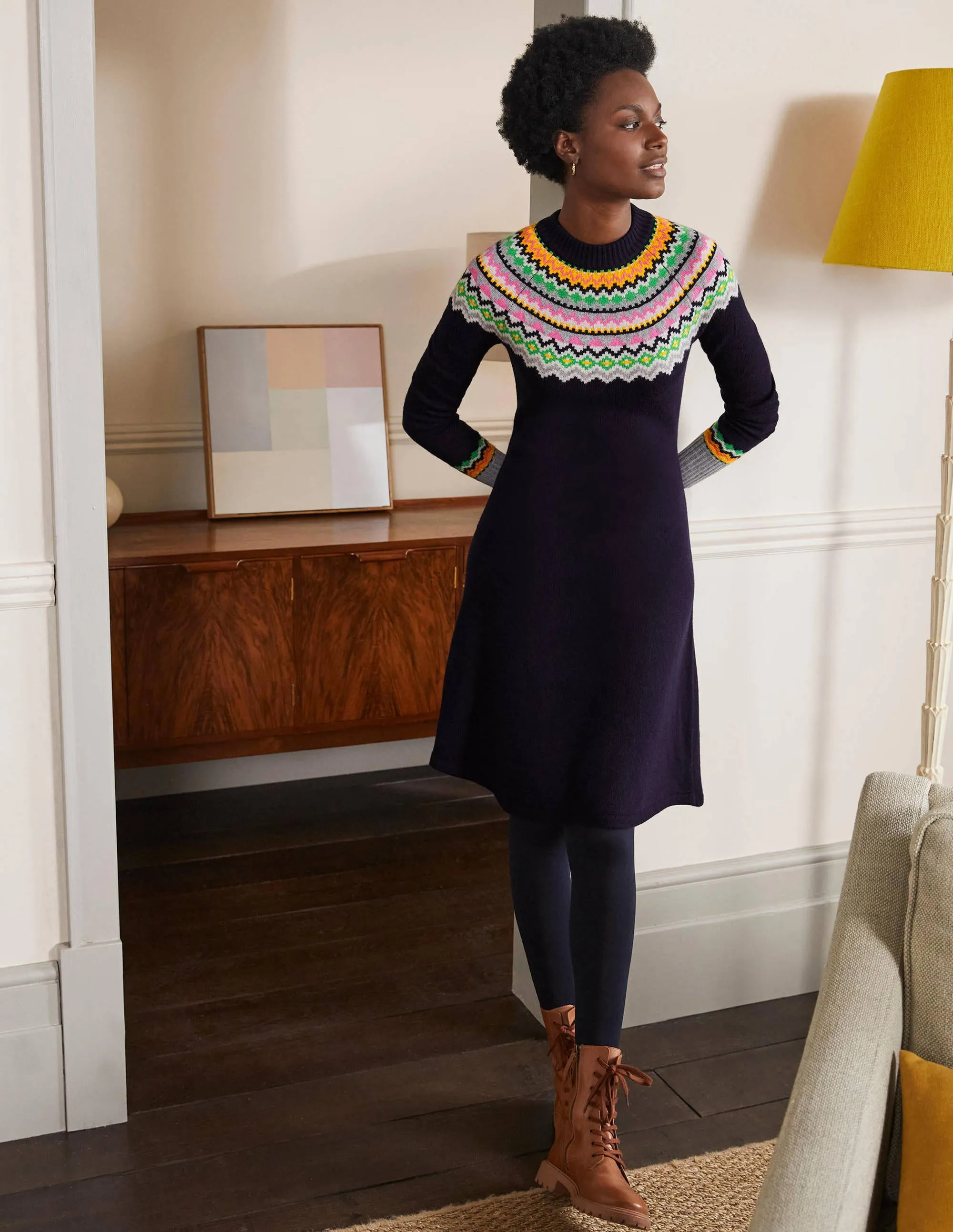 Millie Fair Isle Knitted Dress-Navy