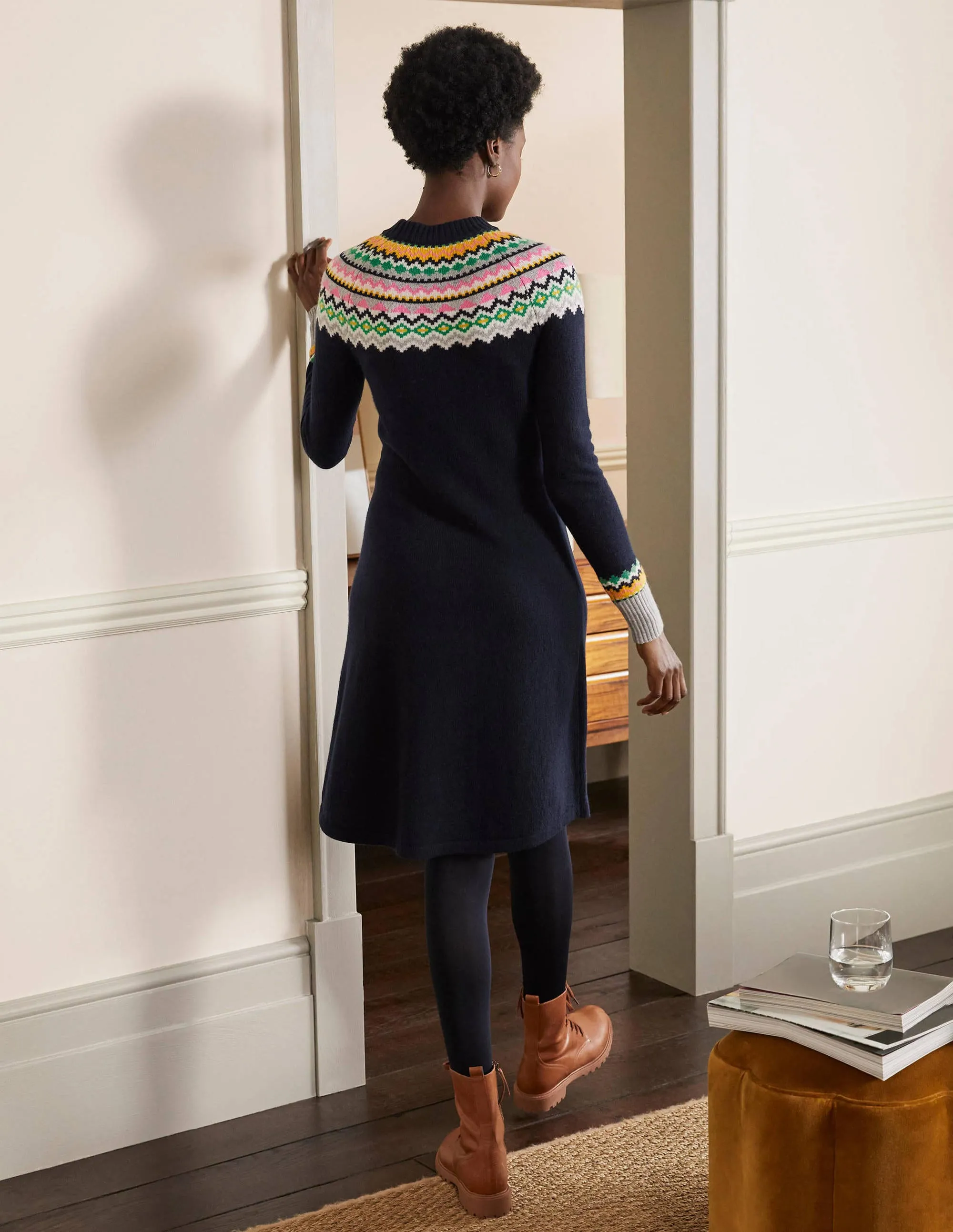 Millie Fair Isle Knitted Dress-Navy