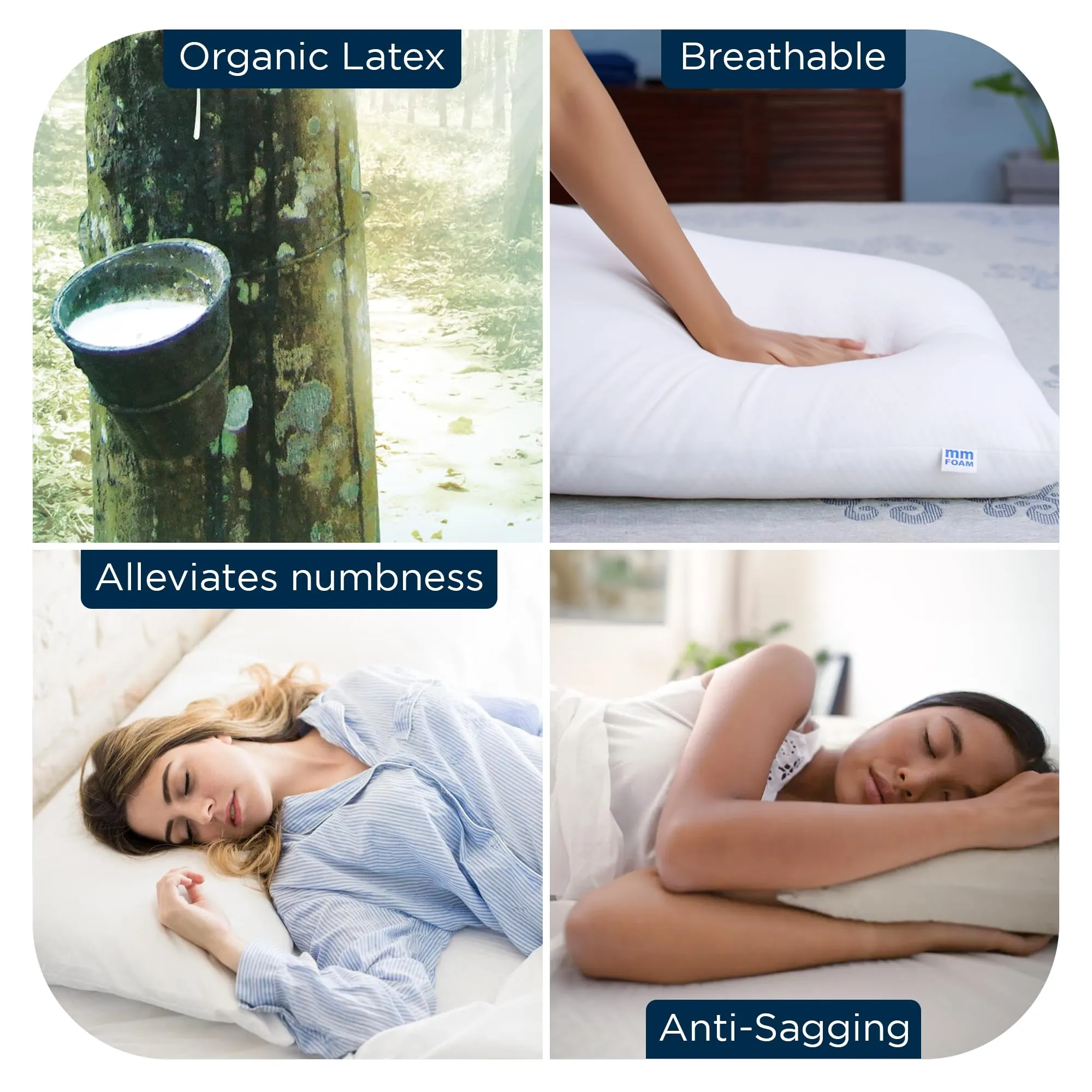 MM FOAM Passion Pillow - 100% Natural Latex, Firm and Thick Pillows for Sleeping, Suitable for Side and Back Sleepers (25.6 x 17.1 x 6.3 inches)