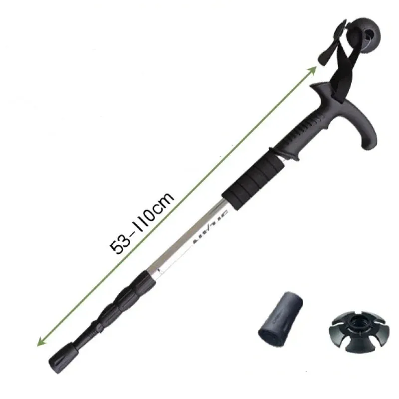 Mountaineering Cane Made of Aluminum Alloy, Convenient Telescopic Cane, Shock Absorber, Straight Handle Cane, Hiking Cane