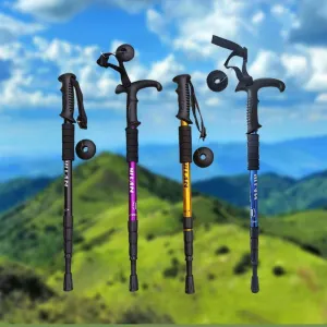 Mountaineering Cane Made of Aluminum Alloy, Convenient Telescopic Cane, Shock Absorber, Straight Handle Cane, Hiking Cane