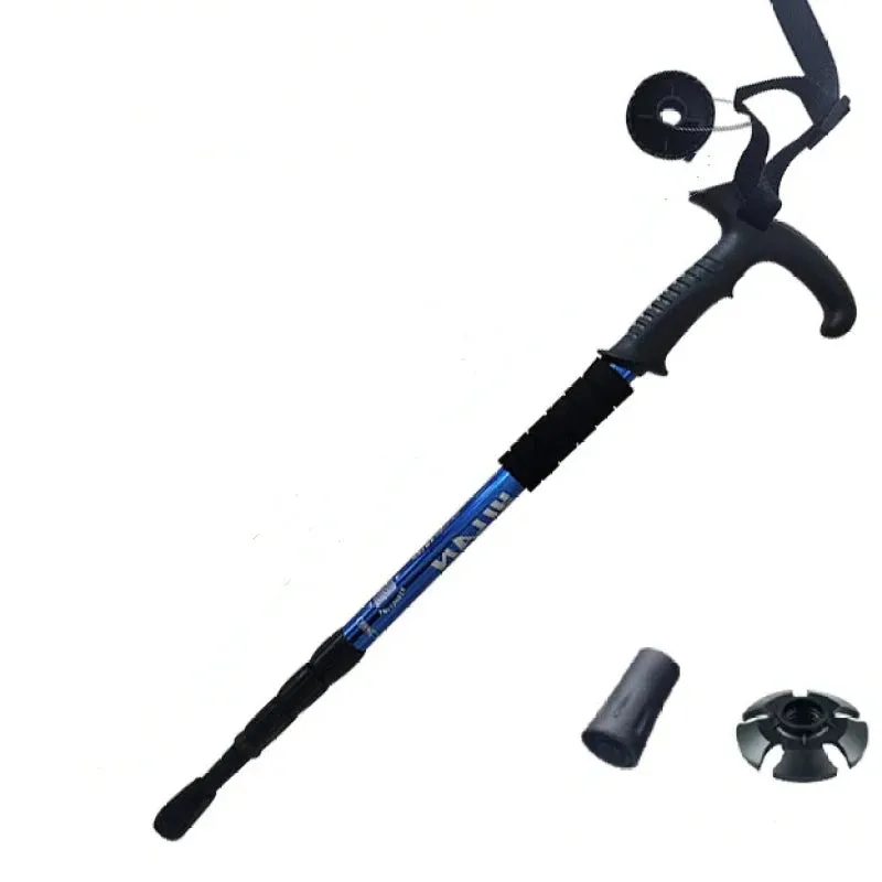 Mountaineering Cane Made of Aluminum Alloy, Convenient Telescopic Cane, Shock Absorber, Straight Handle Cane, Hiking Cane