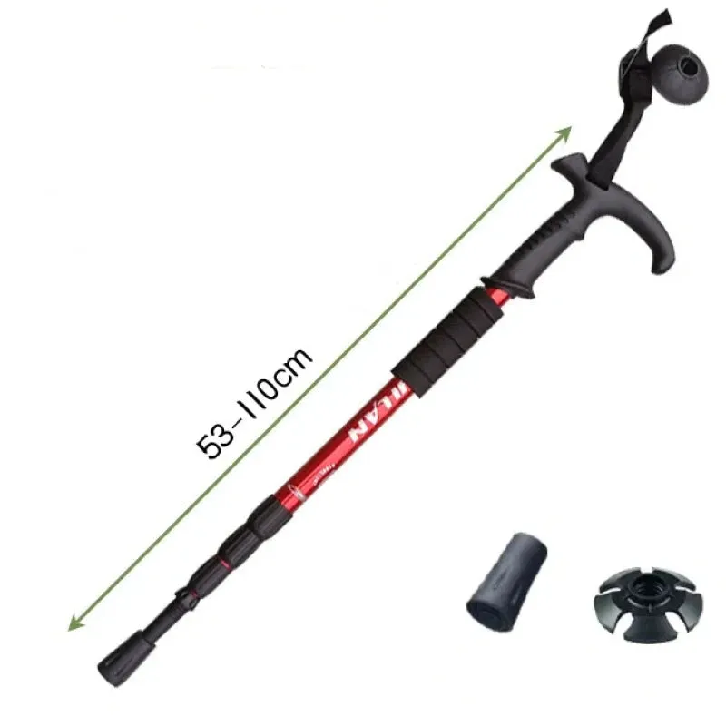 Mountaineering Cane Made of Aluminum Alloy, Convenient Telescopic Cane, Shock Absorber, Straight Handle Cane, Hiking Cane