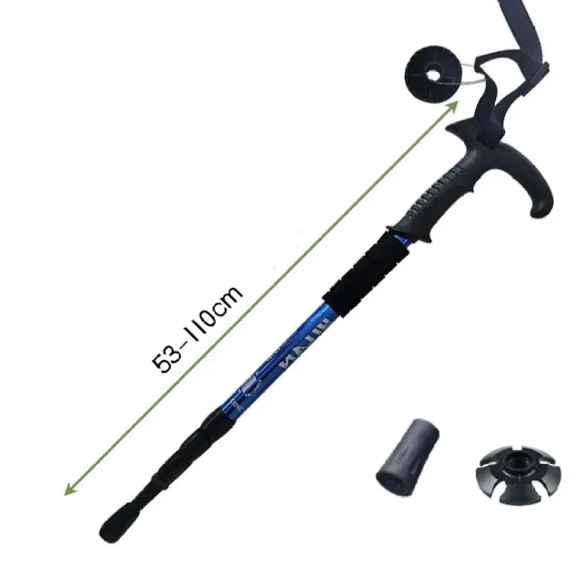 Mountaineering Cane Made of Aluminum Alloy, Convenient Telescopic Cane, Shock Absorber, Straight Handle Cane, Hiking Cane