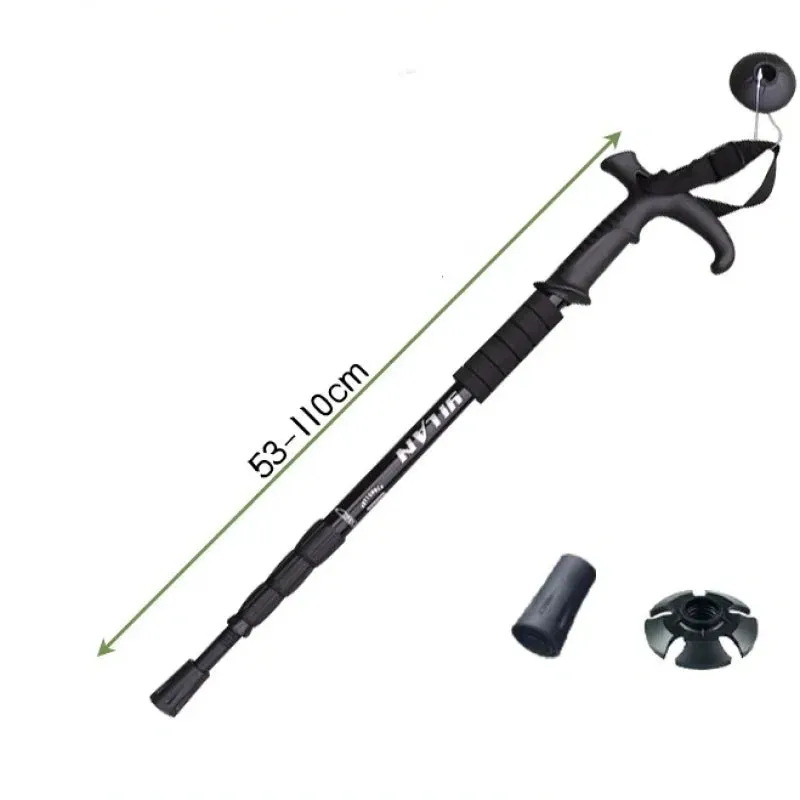 Mountaineering Cane Made of Aluminum Alloy, Convenient Telescopic Cane, Shock Absorber, Straight Handle Cane, Hiking Cane