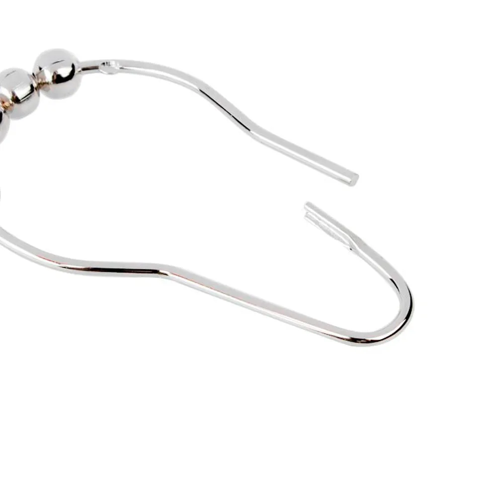 New Silver Heavy Duty Set of 12 Shower Curtain Rings Hooks Bathroom Poles Rod