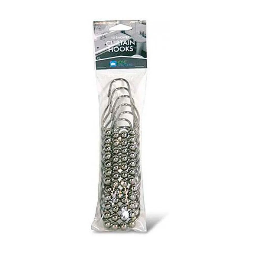 New Silver Heavy Duty Set of 12 Shower Curtain Rings Hooks Bathroom Poles Rod